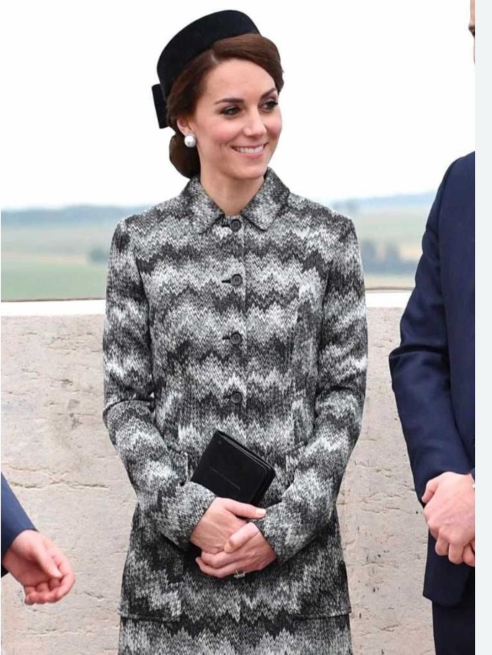 Kate Middleton Inspired Black & White Patterned Belted Trench Coat